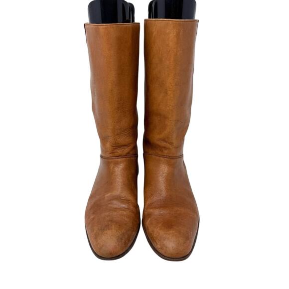 Vintage HipOppoTamus Cognac Brown Leather Mid Calf Boots Men's Size 9.5 Pull On - Picture 2 of 10